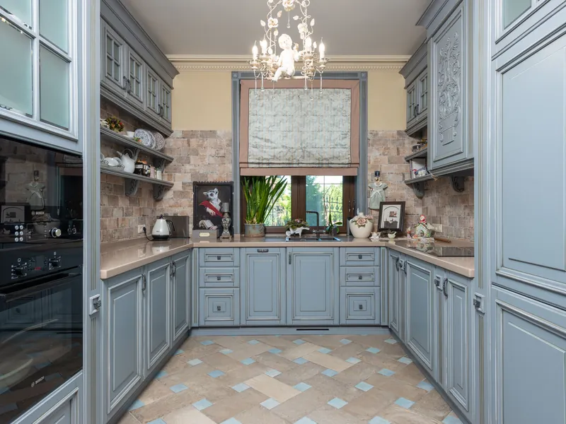 Painted glass-front display cabinets in a Sevierville home